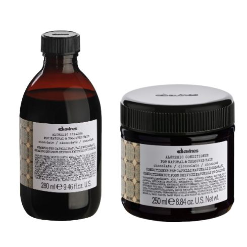 DAVINES ALCHEMIC CHOCOLATE 580ml / PACK - 2 / champú + acondicionador (cabello marrón / negro)