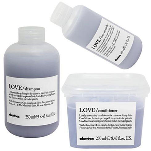 davines love smoothing pack: champu 250ml + acondicionador 250ml + hair smoother 150ml