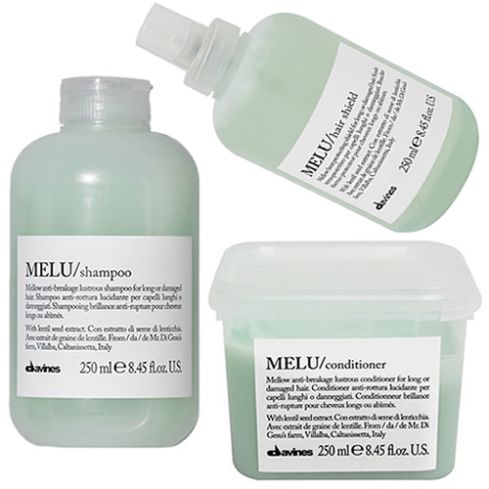 pack davines melu: champu 250ml + acondicionador 250ml + hair shield 250ml
