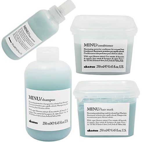 davines minu pack: champu 250 ml + acondicionador 250 ml + hair mask 250 ml + hair serum 150 ml