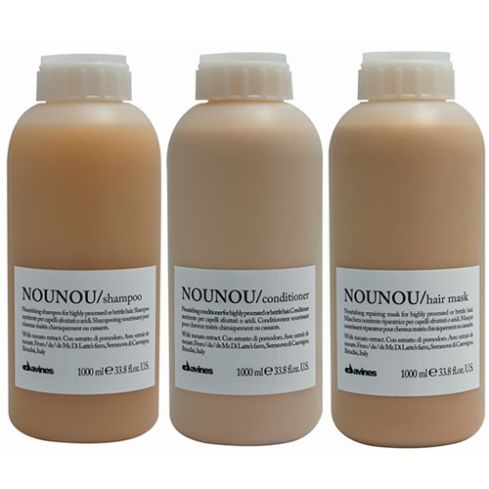 pack davines nounou: champu 1000ml + acondicionador 1000ml + mascarillas 1000ml