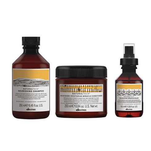 davines nourishing: champu 250ml + vegetarian miracle acondicionador 250ml + keratin sealer 100ml