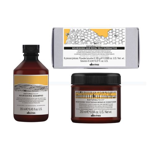 davines nourishing pack: champu 250ml + acondicionador 250ml + hair royal jelly superactive 6x8ml
