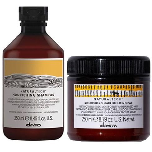 davines nourishing pack: champu 250ml + hair building pak tratamiento 250ml