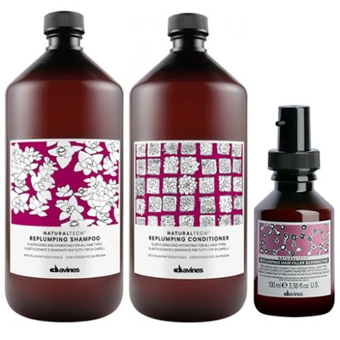 DAVINES REPLUMPING PACK: CHAMPÚ 1000ml - ACONDICIONADOR 1000ml - HAIR FILLER SUPERACTIVE 100ml