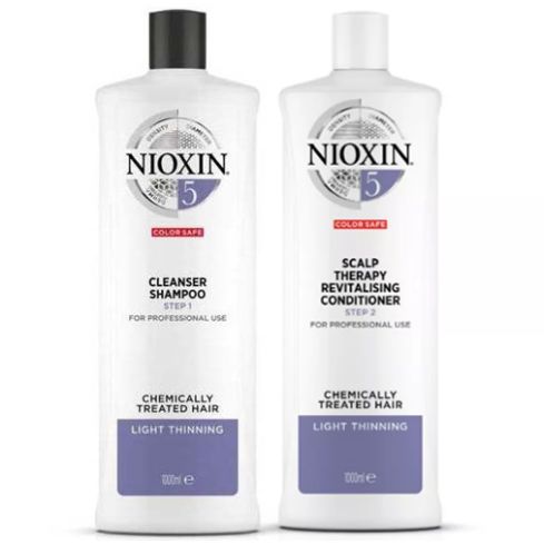 NIOXIN PACK SISTEMA 5 | Champú 1000ml + acondicionador 1000ml | Cabello natural o tratado, debil y grueso. Cabello mas hidratado y sano