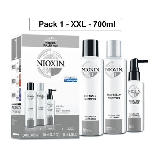 NIOXIN PACK 1 XXL 700 ml ANTICAIDA cabello natural, fino y con aspecto normal a fino