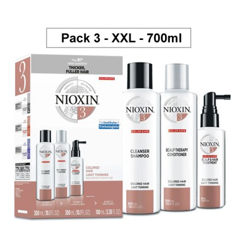 NIOXIN PACK 3 XXL 700ml ANTICAIDA 700ml cabello coloreado y aspecto normal a fino