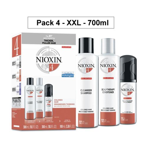 NIOXIN PACK 4 XXL 700ml ANTICAIDA cabello coloreado, fino y pérdida perceptible