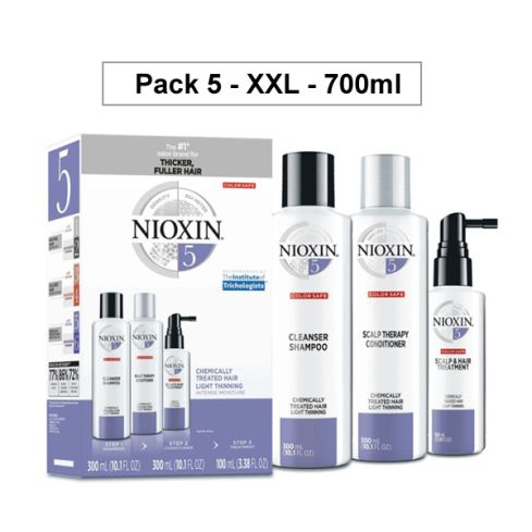 NIOXIN PACK 5 XXL 700 ml ANTICAIDA cabello tratado químicamente o natural, aspecto fino