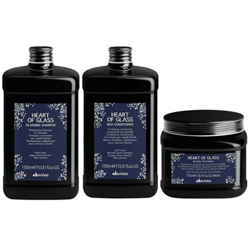 PACK TRIO DAVINES HEART OF GLASS 2750 ml - champu, acondicionador y tratamiento - cabellos rubios