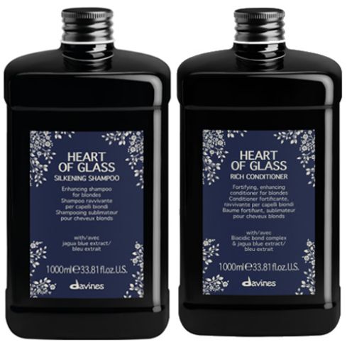 PACK DUO DAVINES HEART OF GLASS 2000 ml - champu y acondicionador - cabellos rubios