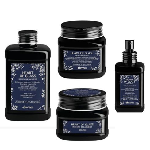 PACK DAVINES HEART OF GLASS 800 ml - champu, acondicionador, tratamiento y fluido - cabellos rubios