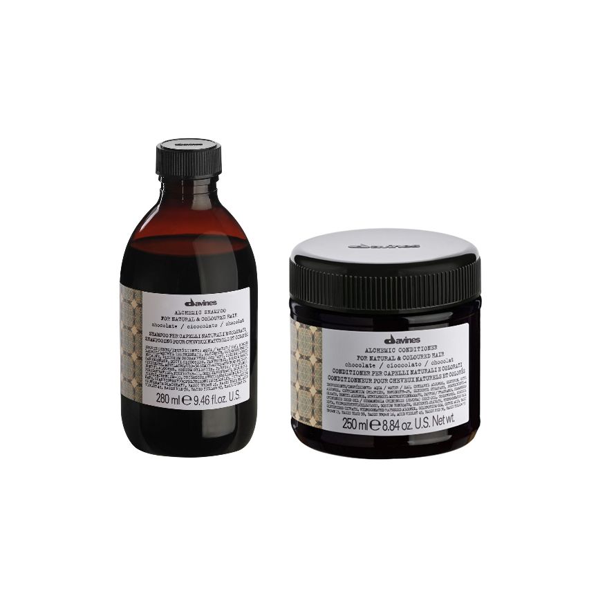 DAVINES ALCHEMIC CHOCOLATE 580ml / PACK - 2 / champú + acondicionador (cabello marrón / negro)