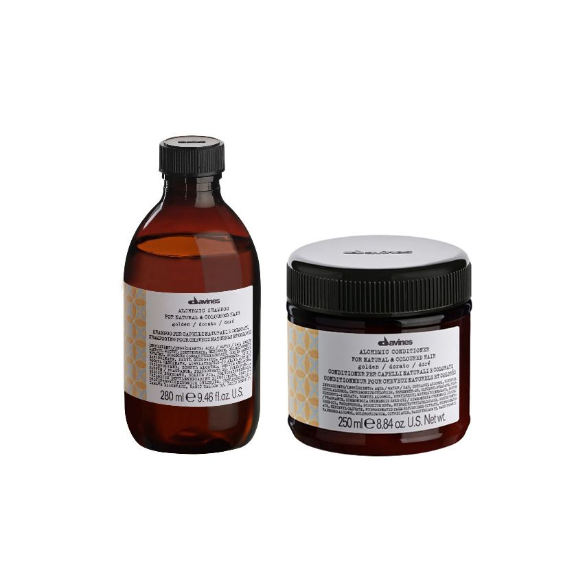 DAVINES ALCHEMIC GOLDEN 580ml / PACK - 3 / champú + acondicionador (cabello rubio / dorado)