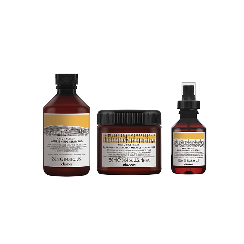 DAVINES NATURALTECH NOURISHING / 600ml / PACK 31 / champú + acondicionador + fluido (cabello seco y dañado)