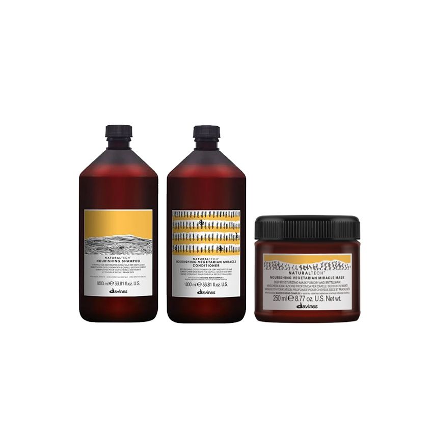 DAVINES NOURISHING PACK: CHAMPÚ 1000 ml + ACONDICIONADOR 1000 ml + MASCARILLA 250 ml