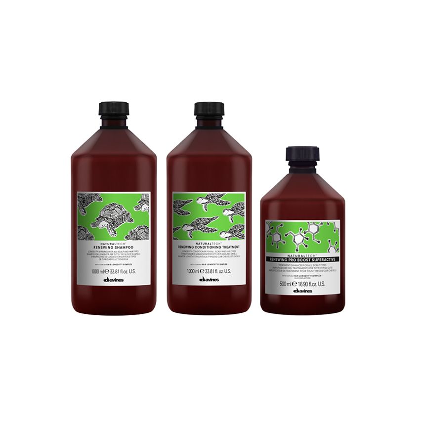 DAVINES RENEWING PACK - CHAMPÚ 1000 ml - ACONDICIONADOR 1000 ml - PRO BOOST SUPERACTIVE 500 ml