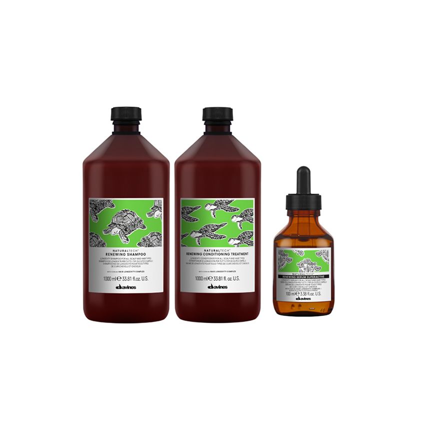 DAVINES RENEWING PACK - CHAMPÚ 1000 ml - ACONDICIONADOR 1000 ml - SÉRUM SUPERACTIVE 100 ml