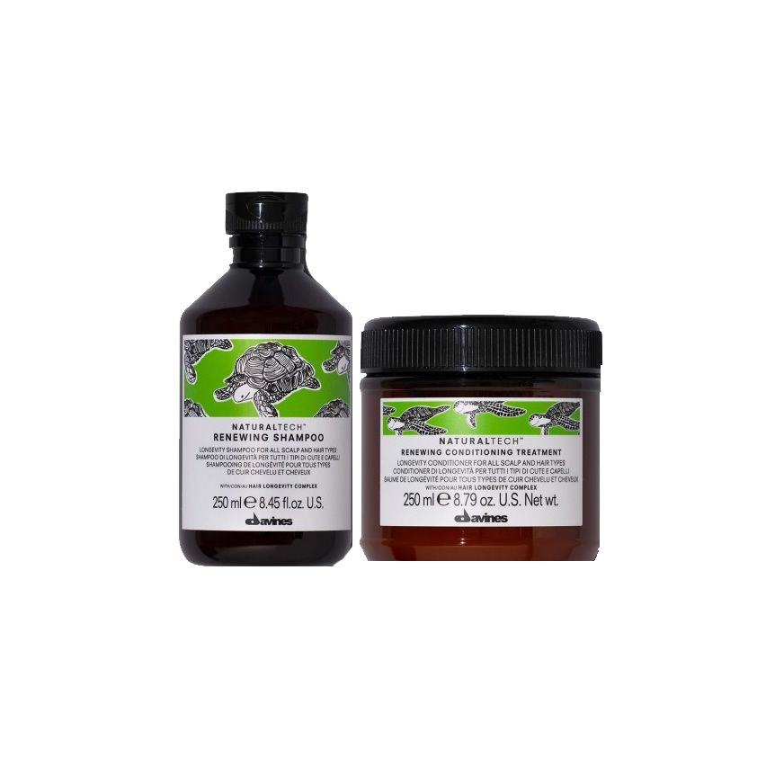 DAVINES NATURAL TECH RENEWING / 500ml / PACK 40  / champú + acondicionador (longevidad cabello y cuero cabelludo envejecido)