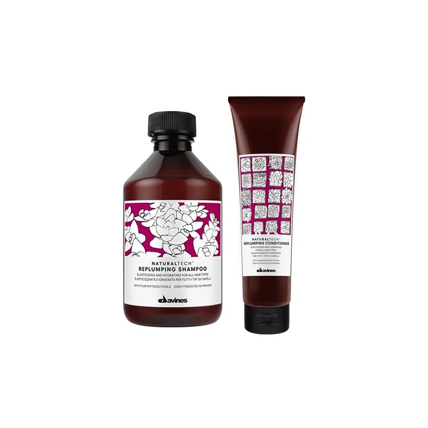 DAVINES NATURAL TECH REPLUMPING / 400ml / PACK 37 / champú + acondicionador (elasticidad e hidratación para el cabello)