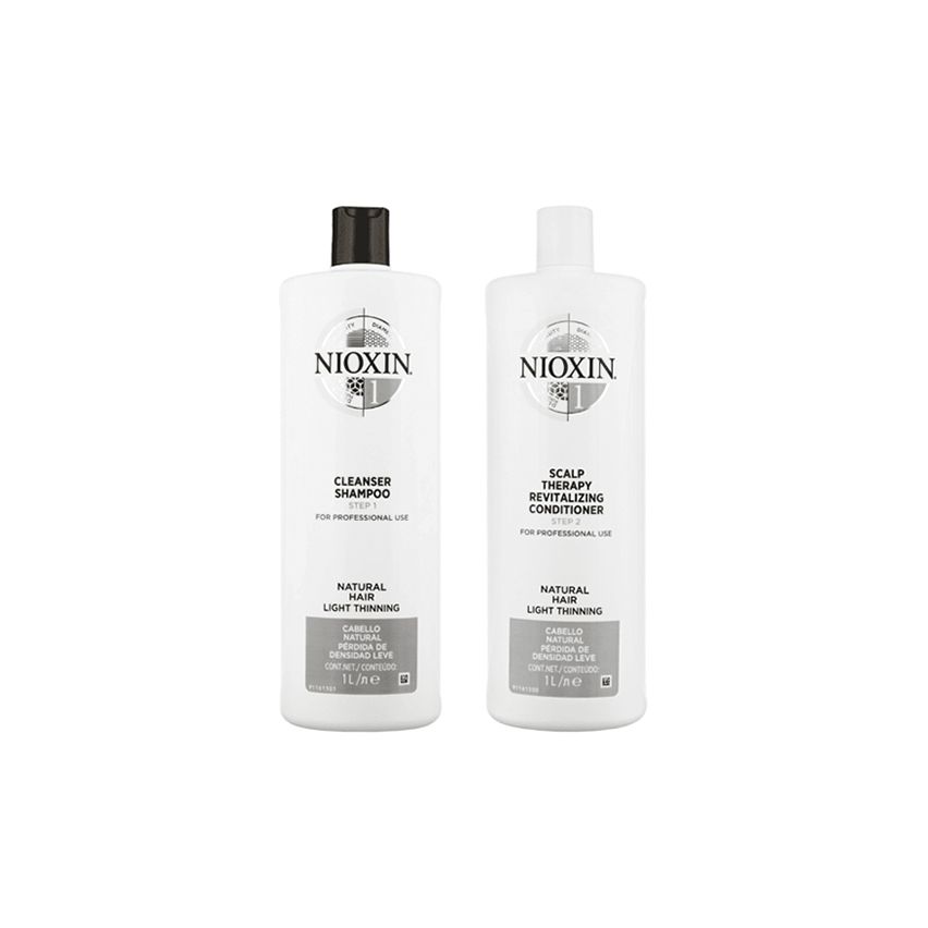 NIOXIN PACK SISTEMA 1 | Champú 1000ml + acondicionador 1000ml | Cabello de normal a débil, natural y fino. Amplifica la textura y protege contra la rotura