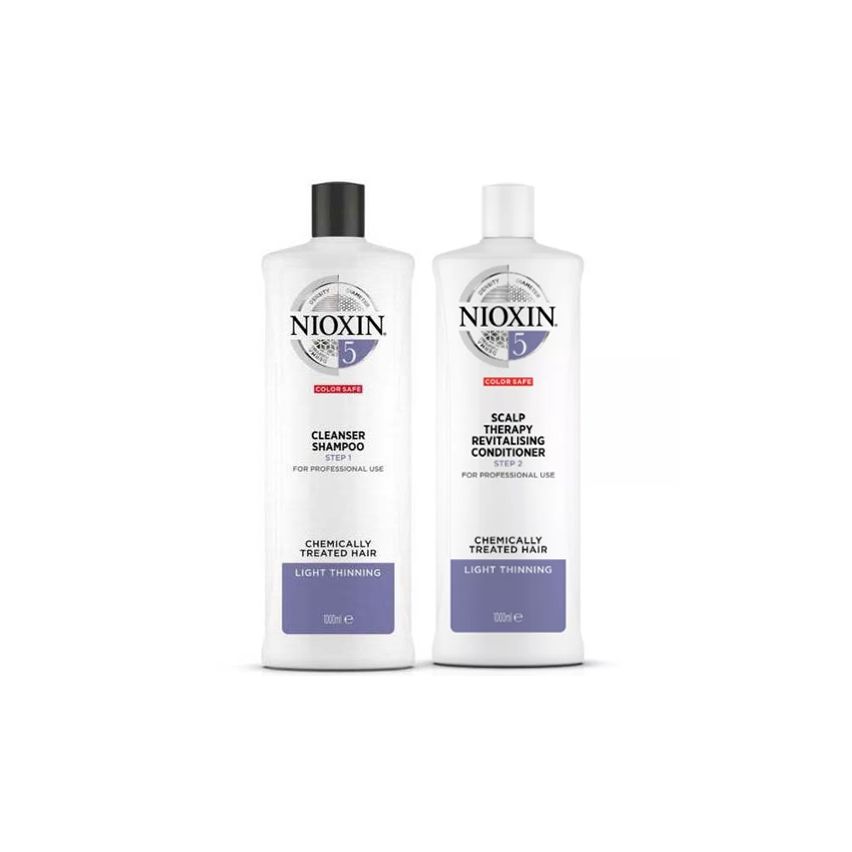 NIOXIN PACK SISTEMA 5 | Champú 1000ml + acondicionador 1000ml | Cabello natural o tratado, debil y grueso. Cabello mas hidratado y sano