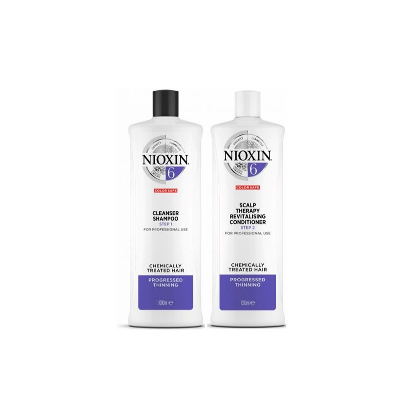 NIOXIN PACK SISTEMA 6 | Champú 1000ml + acondicionador 1000ml | Cabello muy débil, medio a grueso. Cabello mas sano e hidratado