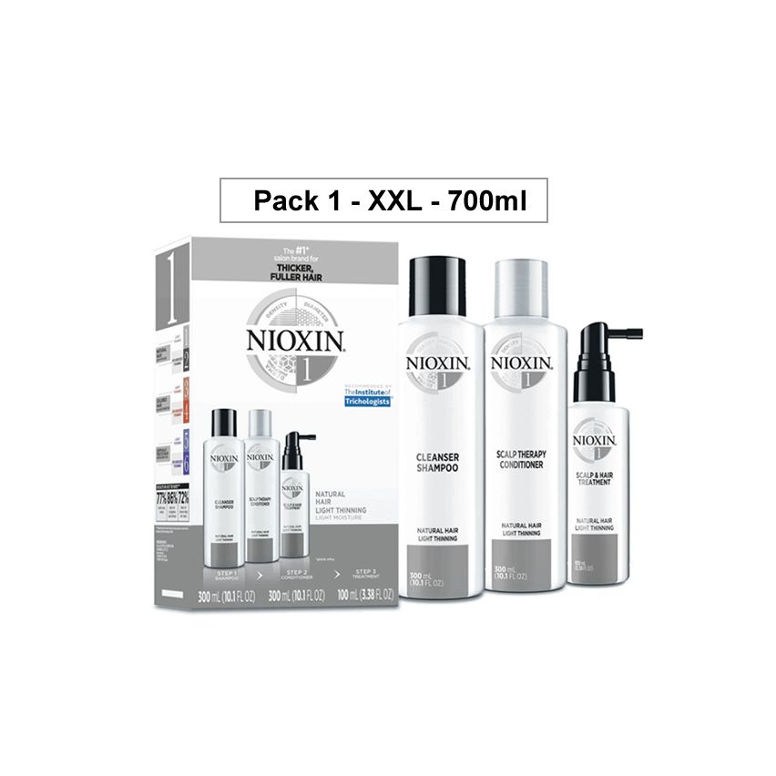 NIOXIN PACK 1 XXL 700 ml ANTICAIDA cabello natural, fino y con aspecto normal a fino