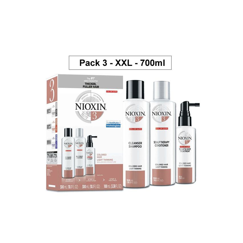 NIOXIN PACK 3 XXL 700ml ANTICAIDA 700ml cabello coloreado y aspecto normal a fino 