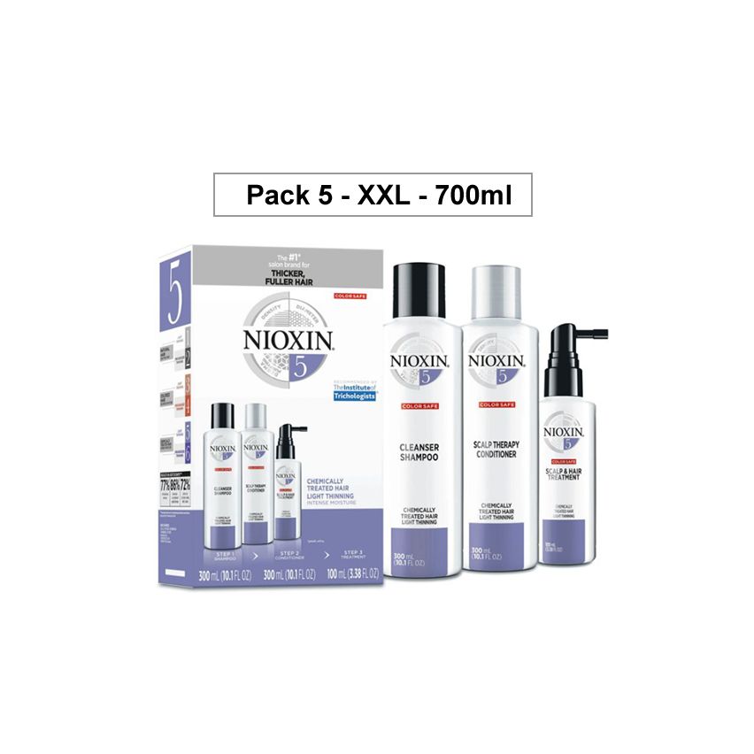 NIOXIN PACK 5 XXL 700 ml ANTICAIDA cabello tratado químicamente o natural, aspecto fino