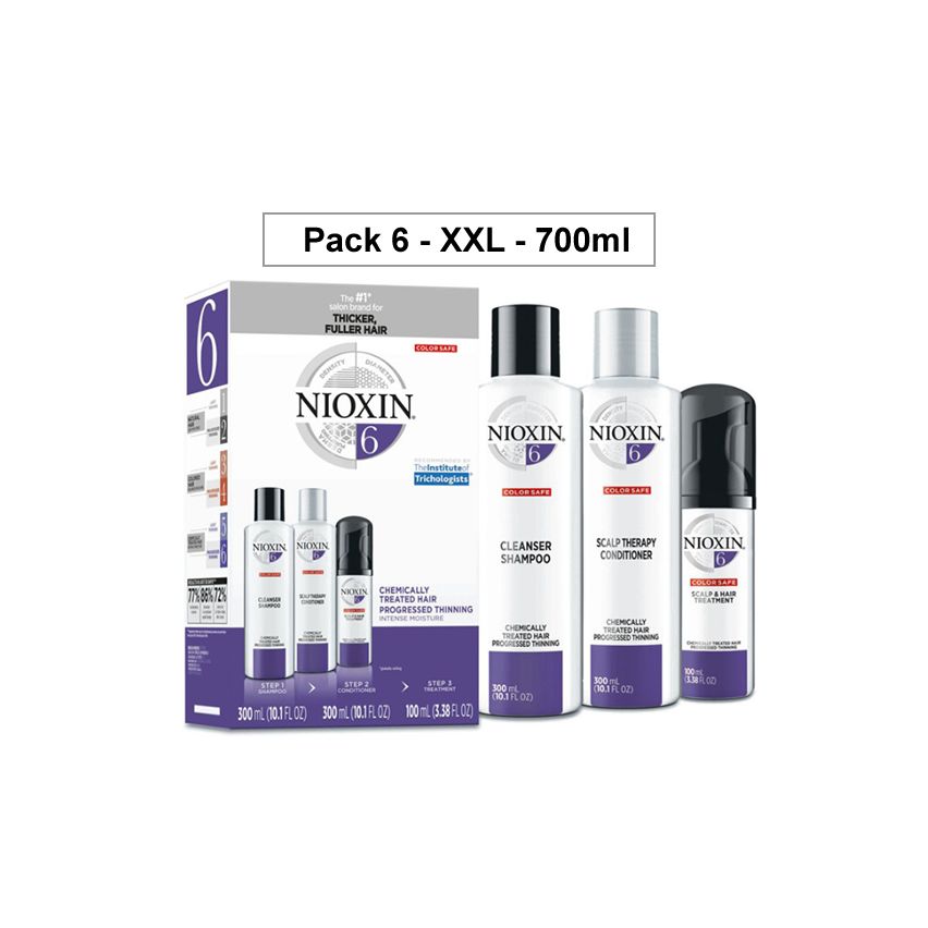 NIOXIN PACK 6 XXL 700 ml ANTICAIDA cabello tratado quimicamente o natural con pérdida perceptible