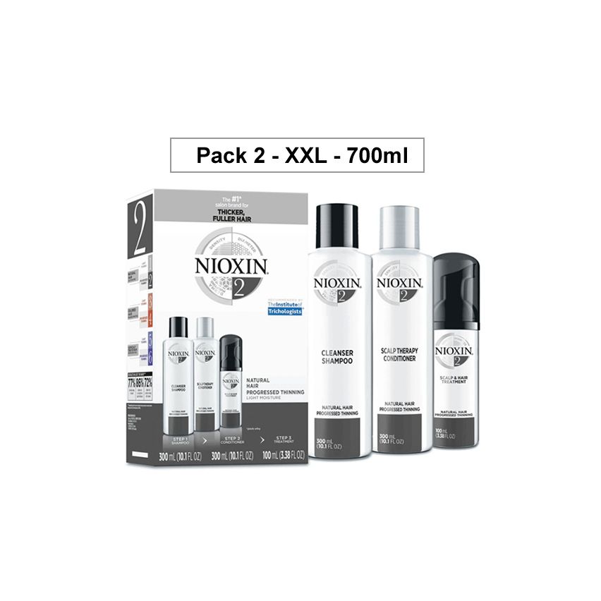 NIOXIN PACK 2 XXL 700 ml ANTICAIDA cabello natural, fino y con pérdida perceptible