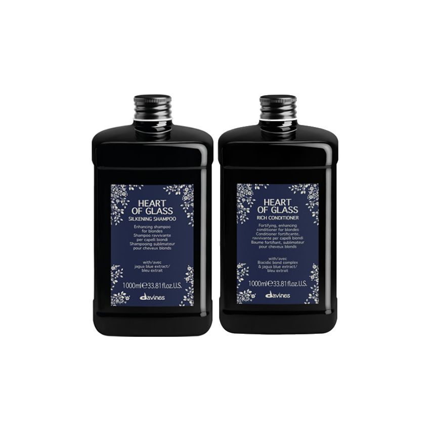   PACK DUO DAVINES HEART OF GLASS 2000 ml - champu y acondicionador - cabellos rubios