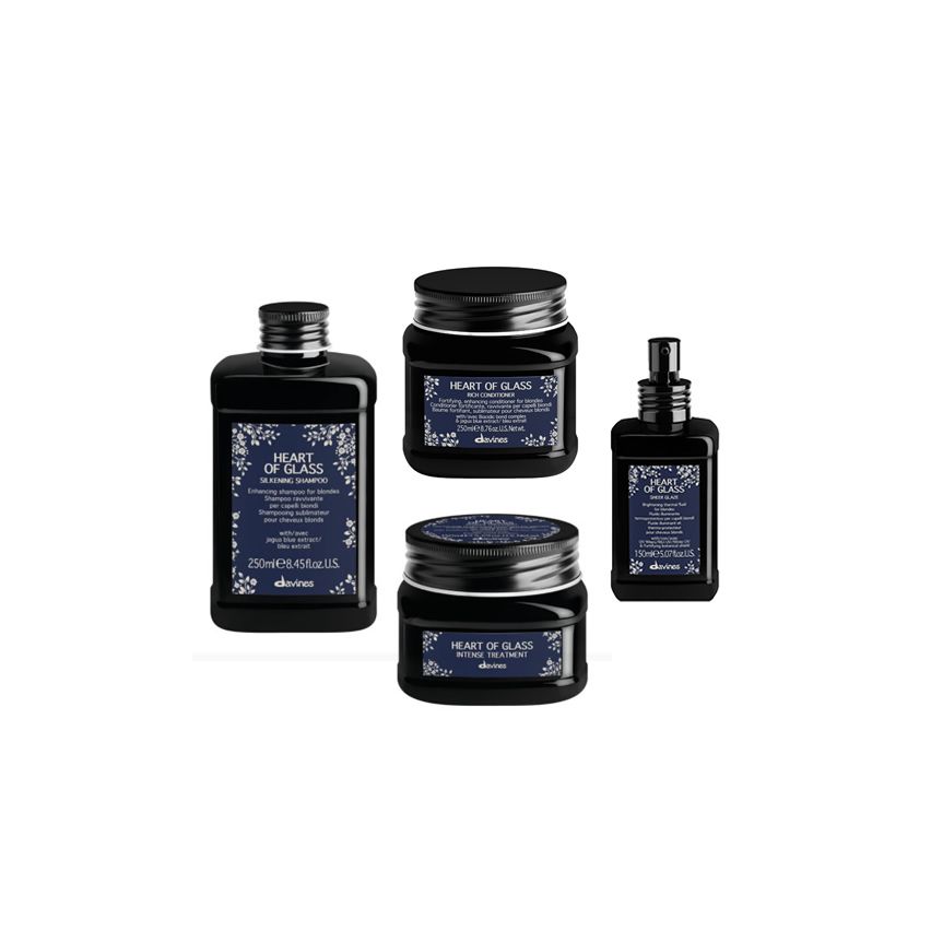 PACK DAVINES HEART OF GLASS 800 ml - champu, acondicionador, tratamiento y fluido - cabellos rubios