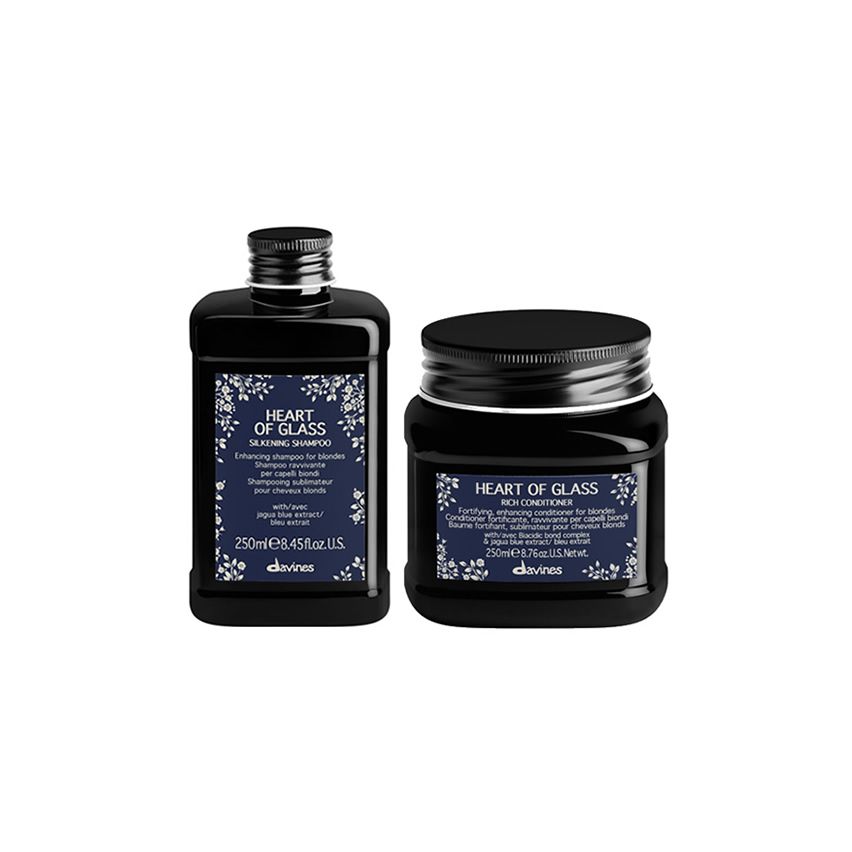  PACK DUO DAVINES HEART OF GLASS 500 ml - champu y acondicionador - cabellos rubios