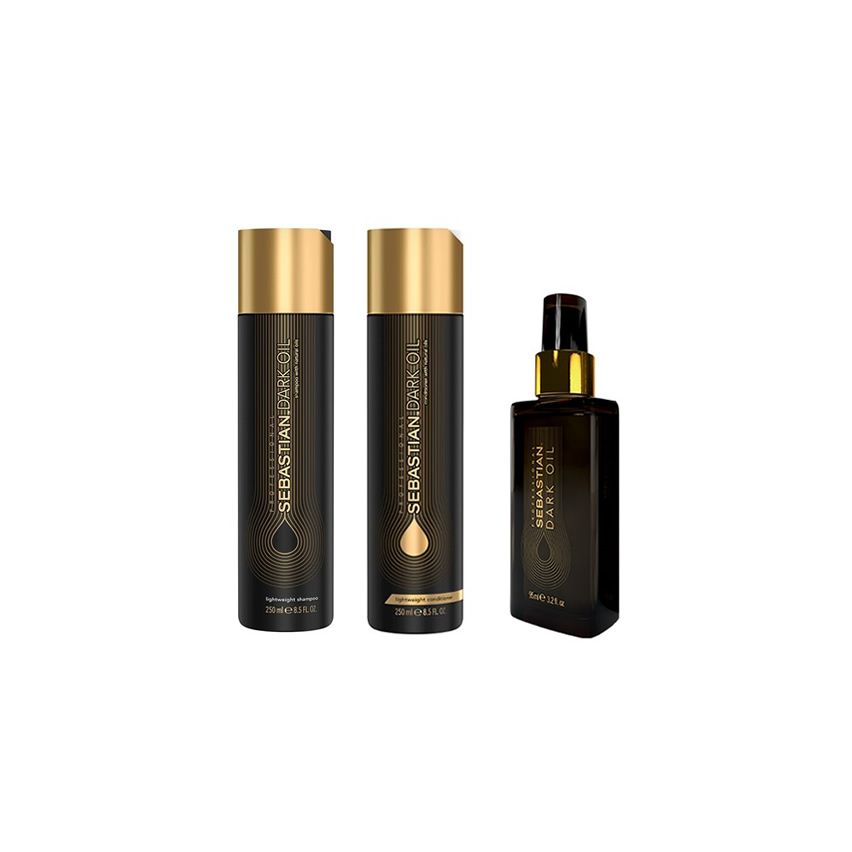 SEBASTIAN DARK OIL PACK TRIO: Champu 250 ml + acondicionador 250 ml + aceite 95 ml