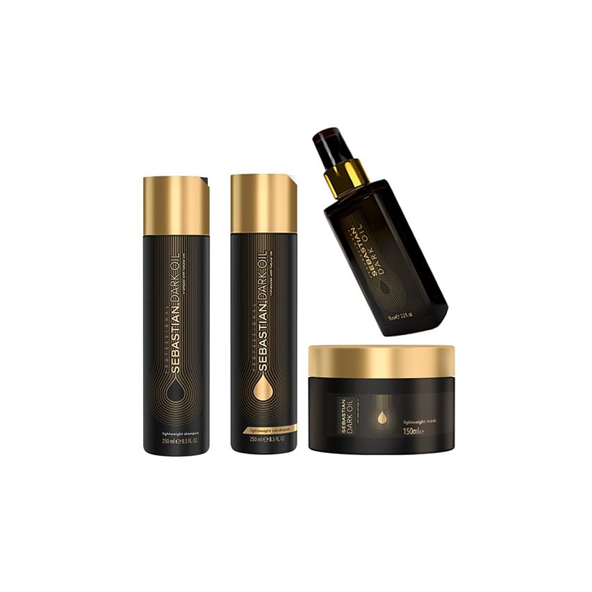 SEBASTIAN DARK OIL PACK: Champu 250 ml + acondicionador 250 ml + mascarilla 150 ml + aceite 95 ml