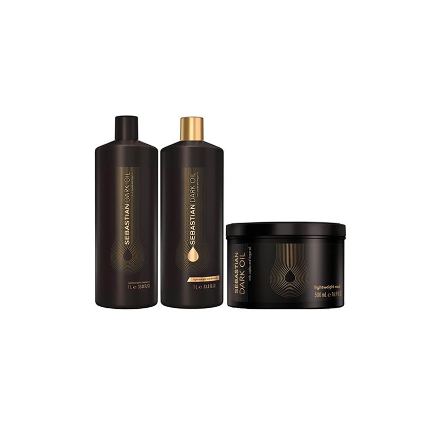 SEBASTIAN DARK OIL PACK TRIO: Champu 1000 ml + acondicionador 1000 ml + mascarilla 500 ml