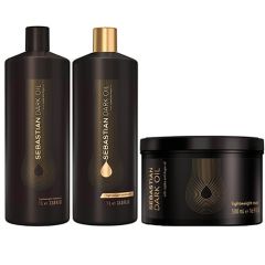 SEBASTIAN DARK OIL PACK TRIO: Champu 1000 ml + acondicionador 1000 ml + mascarilla 500 ml