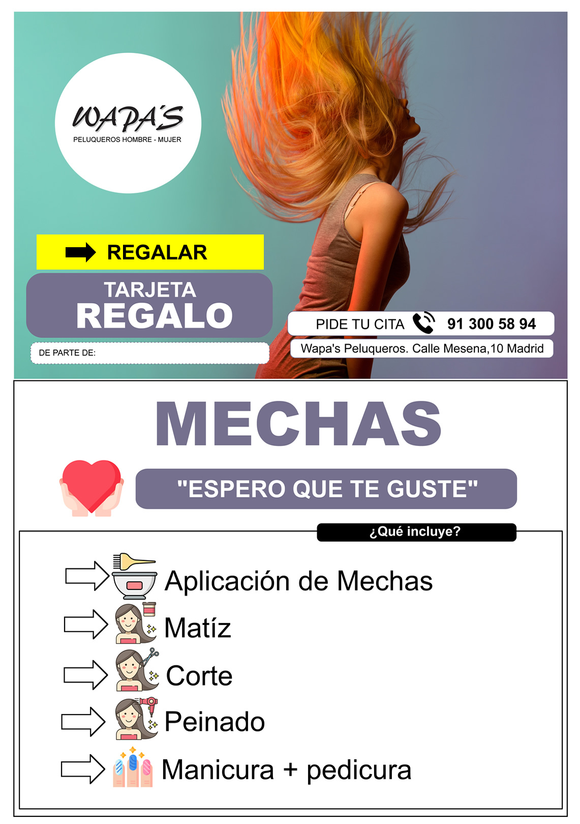 Tarjeta Regalo Mechas - Wapa's Peluquería tarjeta regalo mechas